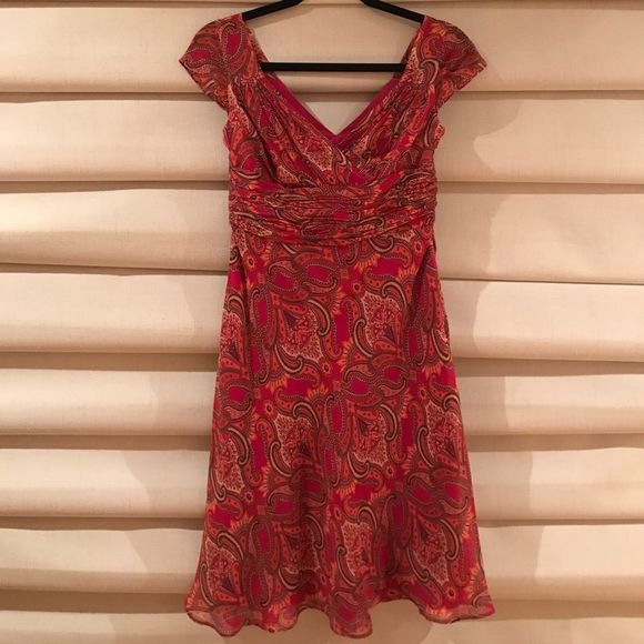 Ann Taylor Petite Dress 0P red with Floral Print - Picture 2 of 7